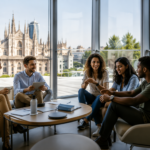 Professionisti e giovani provenienti da esperienze diverse collaborano durante un momento di confronto e innovazione.
