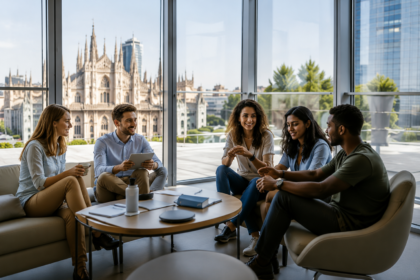 Professionisti e giovani provenienti da esperienze diverse collaborano durante un momento di confronto e innovazione.