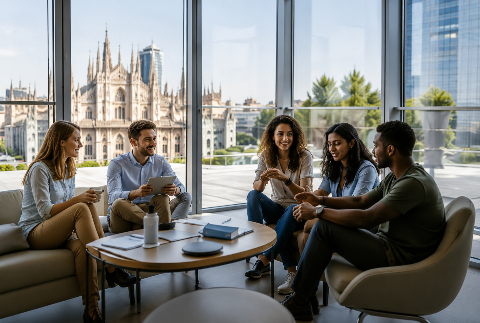 Professionisti e giovani provenienti da esperienze diverse collaborano durante un momento di confronto e innovazione.